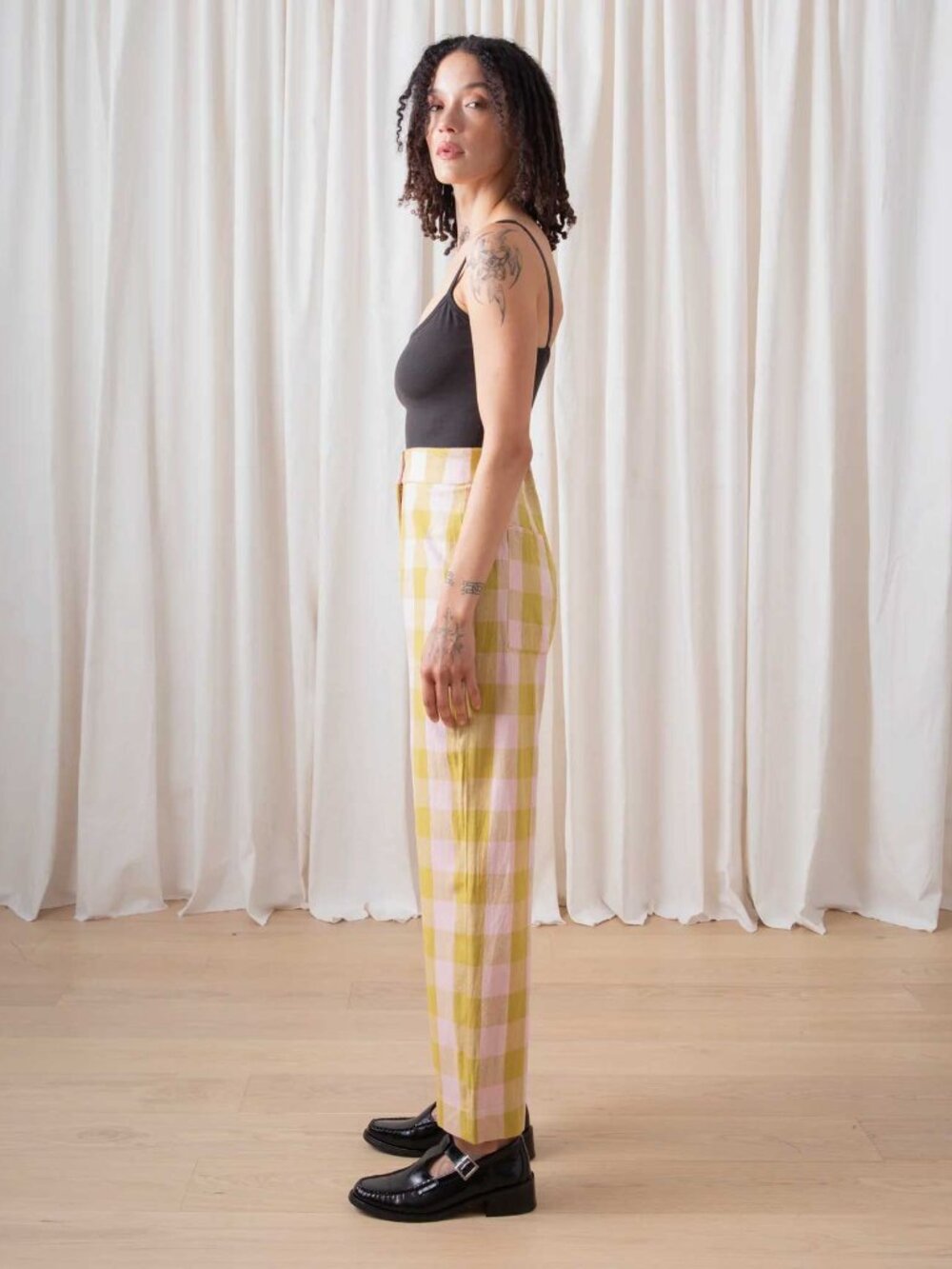 NWOT - Ali Golden - Silk Fly Front Pant - Chartreuse/Pink - Small - Picture 3 of 4